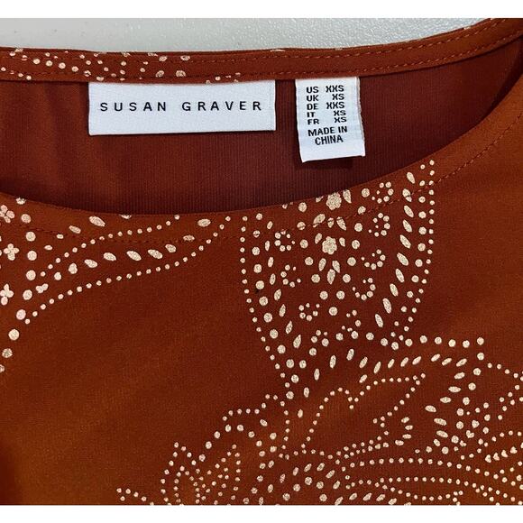 Susan Graver Regular Foil-Printed Liquid Knit Tunic SPICE NWOT SIZE XXS - Picture 3 of 6